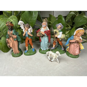 Italy Nativity Figurines 6pc Lot Mary Shepherd Wise Men Lamb Christmas Creche